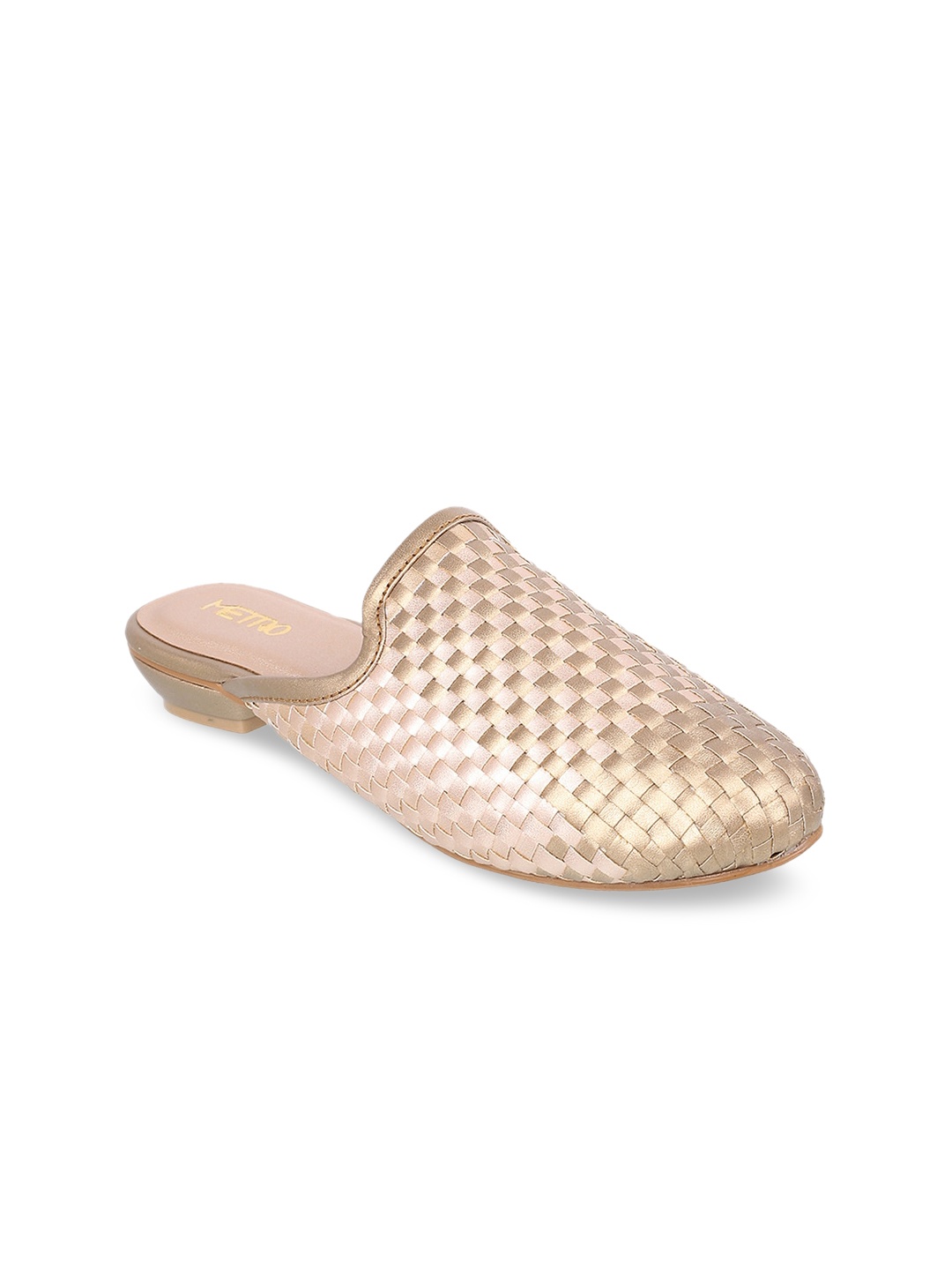 

Metro Women Gold-Toned Woven Design Block Heels