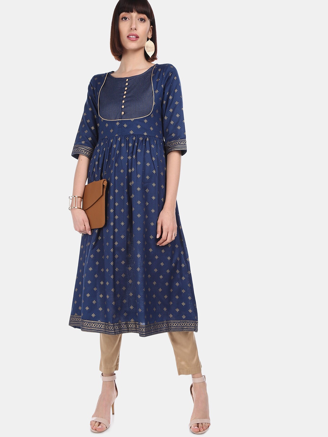 

Anahi Women Navy Blue Printed A-Line Kurta