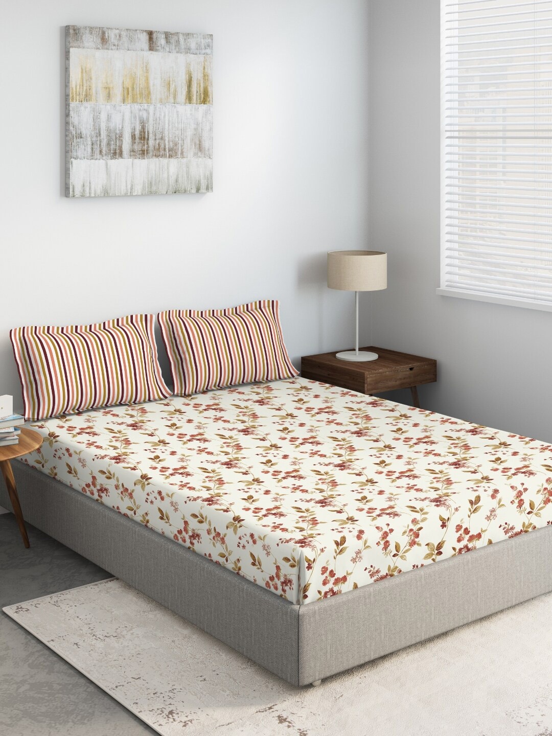 

DDecor White & Brown Printed 144 TC Double Bedsheet With 2 Pillow Covers
