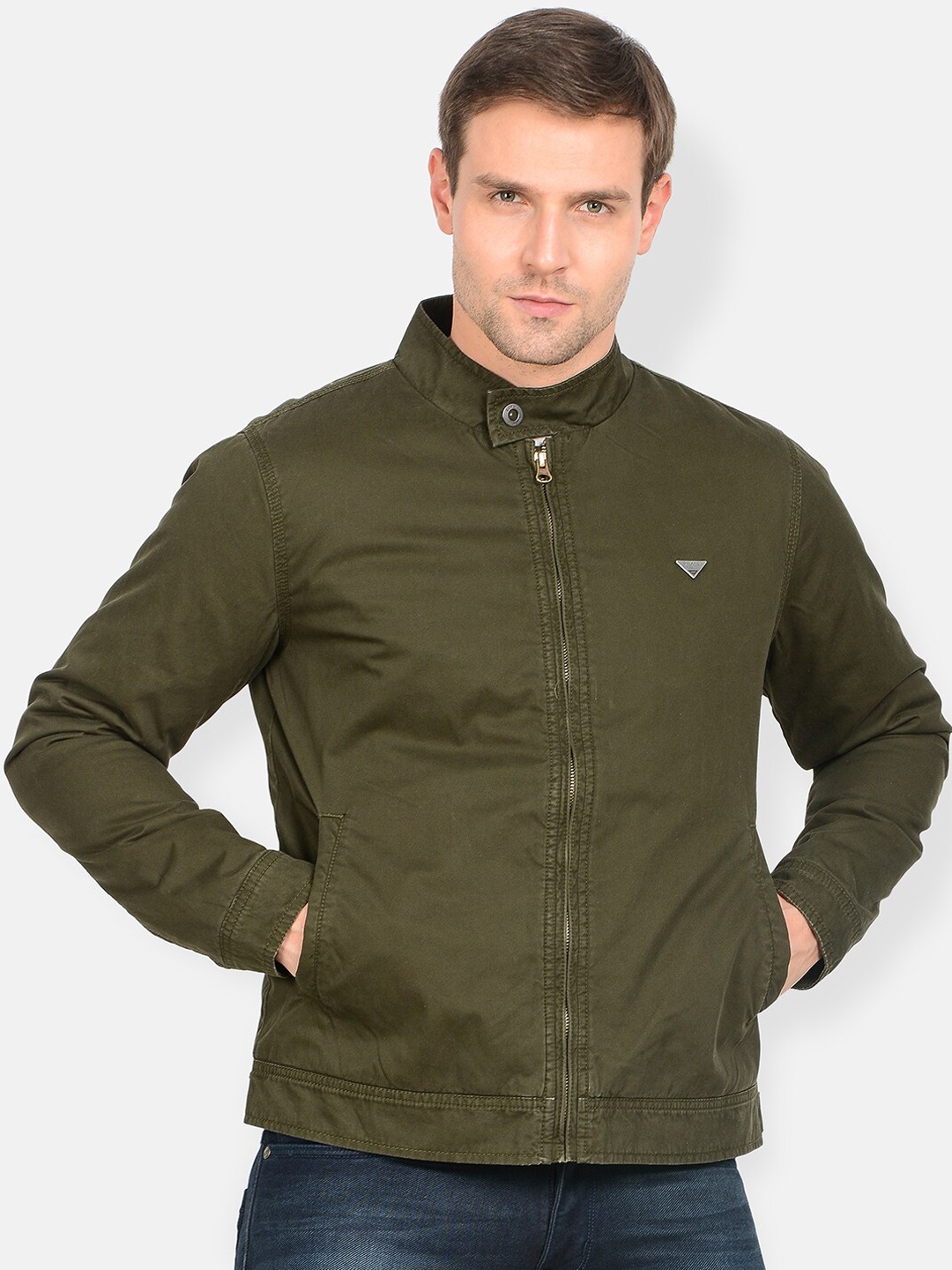 

t-base Men Olive Green Striped Lightweight Tailored Jacket
