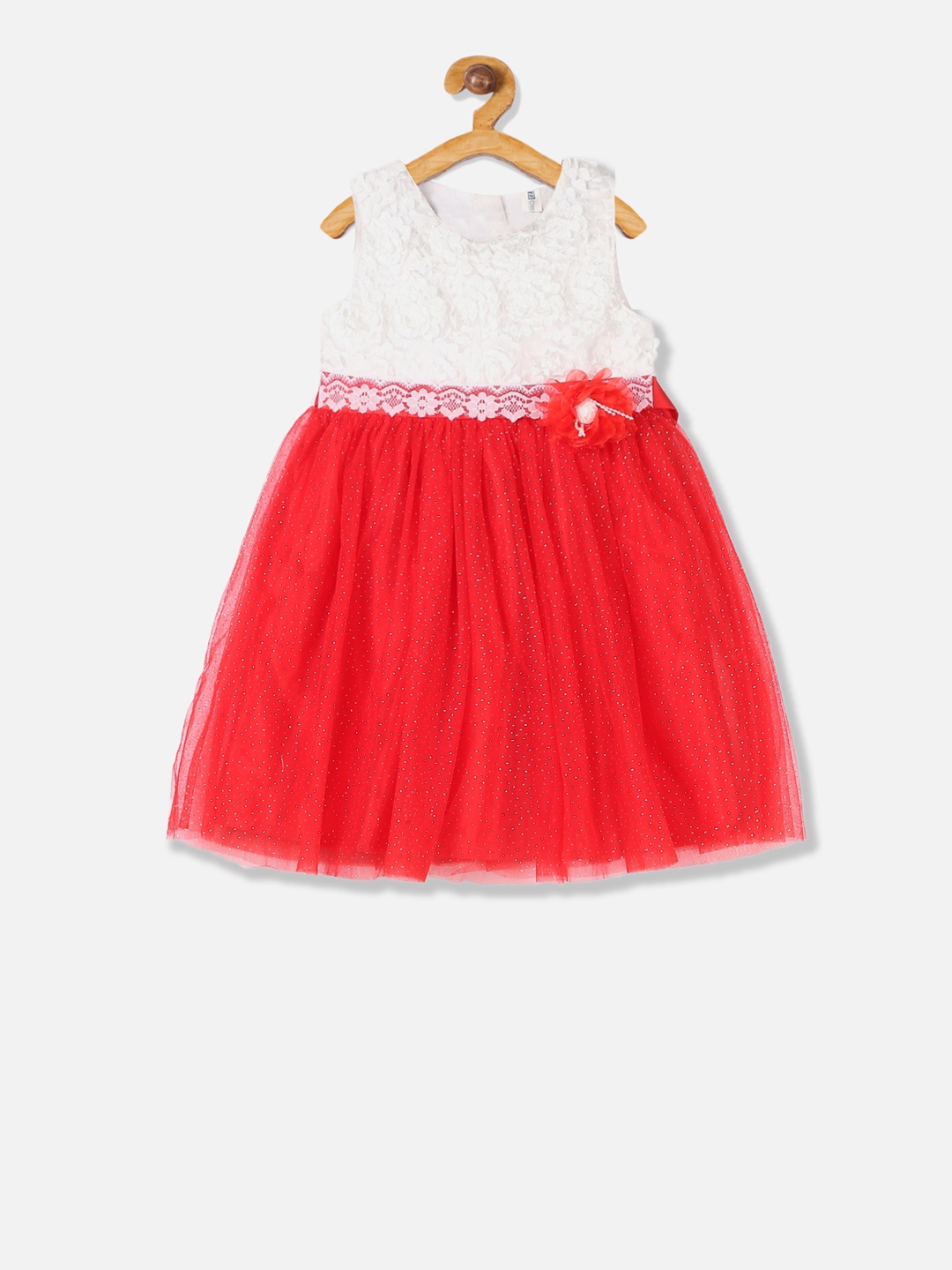 

Cherokee Girls White & Coral Red Colourblocked Fit and Flare Dress