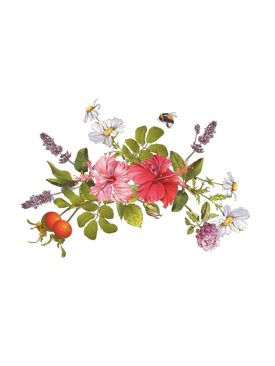 

rawpockets Multicolored Hibiscus with Beetle Wall Stickers, Multi