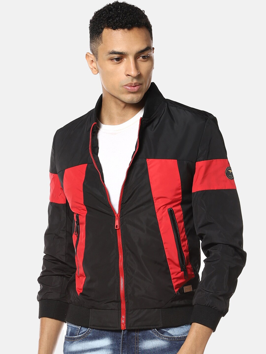 

Campus Sutra Men Black Colourblocked Windcheater Bomber