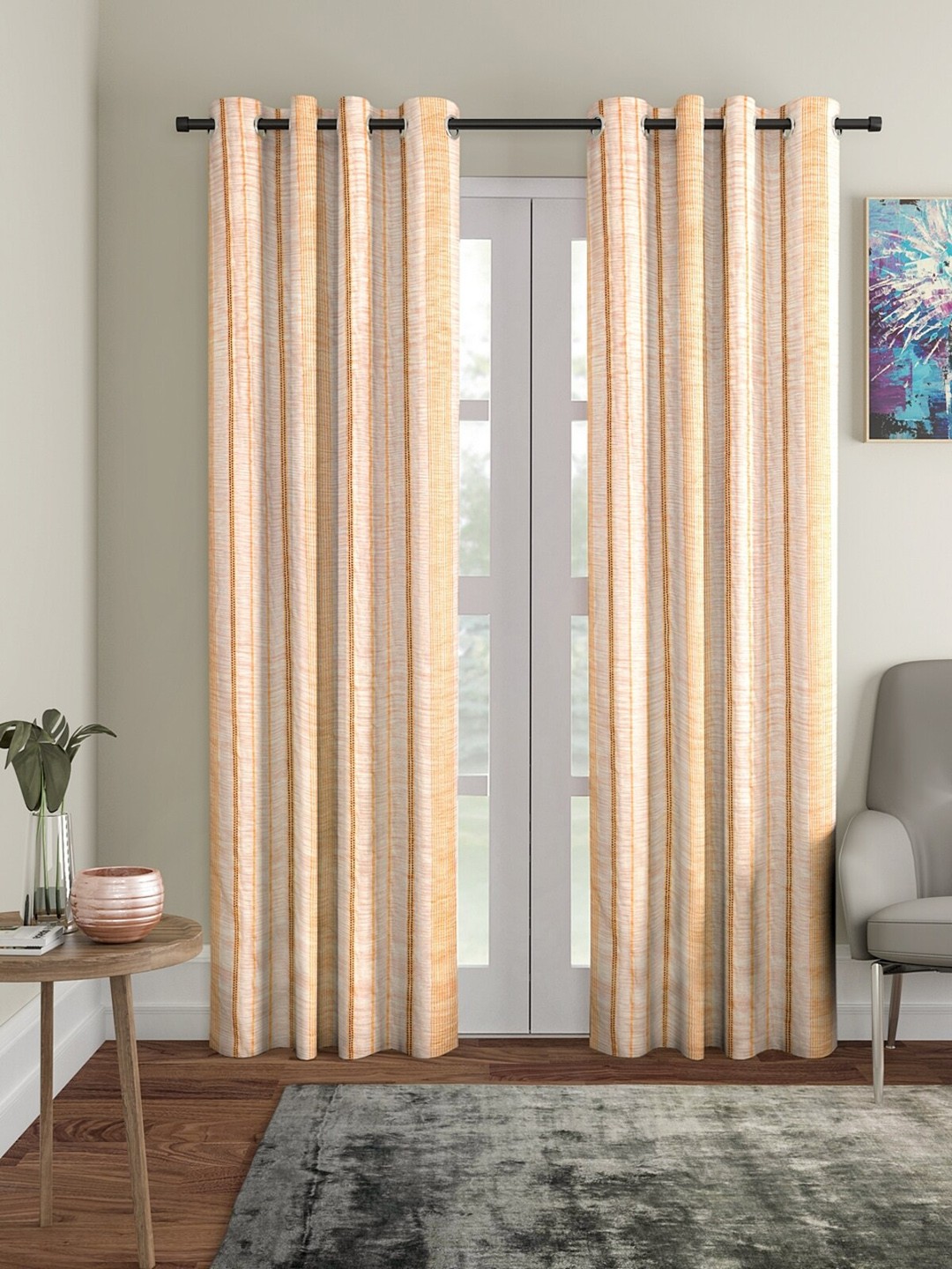 

ROMEE Set Of 2 Beige Striped Room Darkening Door Curtains