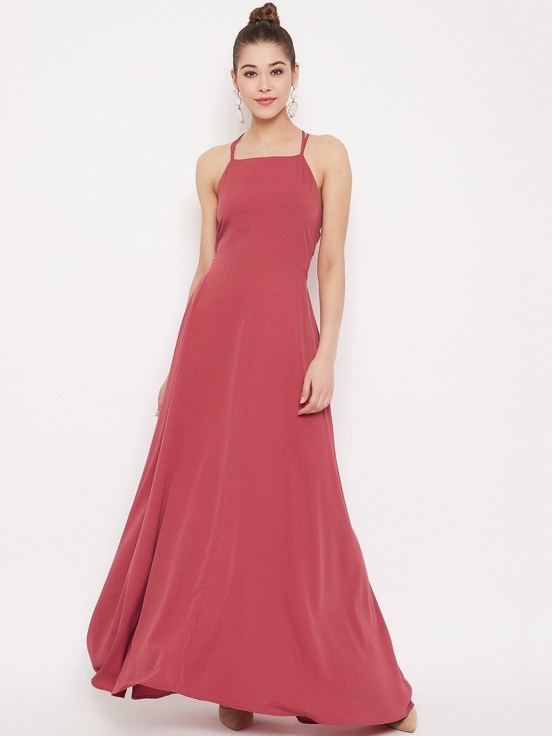 

Berrylush Women Pink Solid Maxi Dress