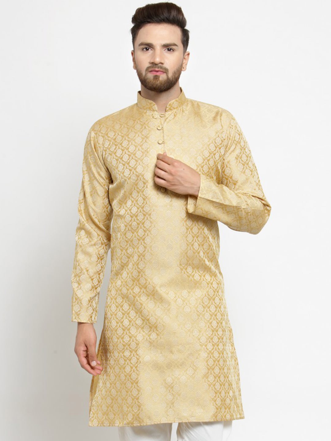 

Jompers Men Gold-Toned Woven Design Straight Kurta