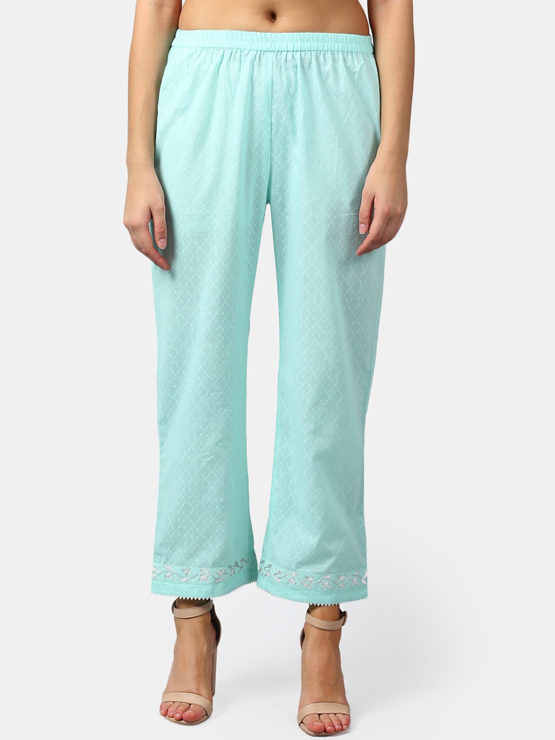 

DART STUDIO Women Green Embroidered Sustainable Straight-Fit Palazzos