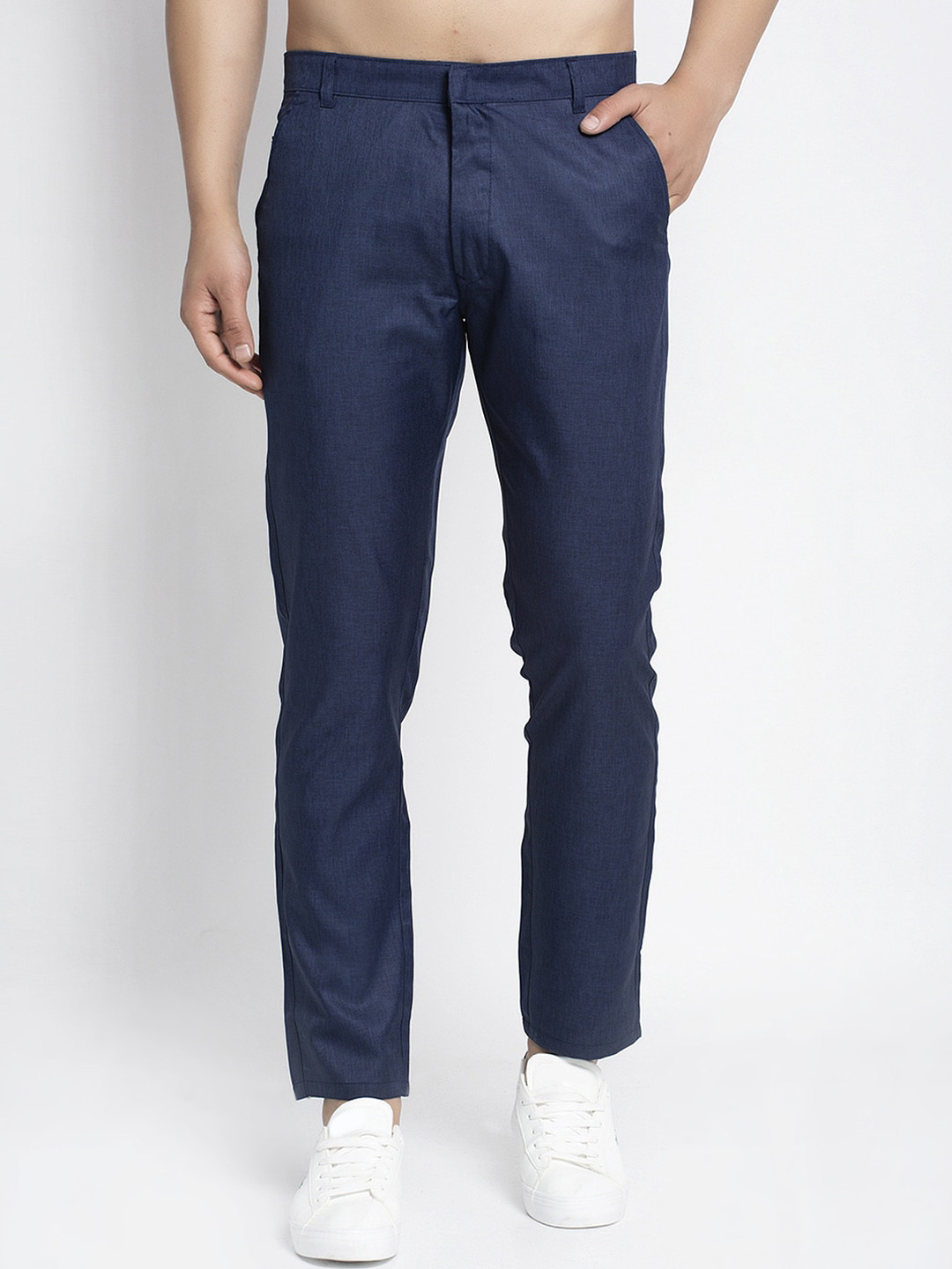 

JAINISH Men Navy Blue Slim Fit Solid Regular Trousers