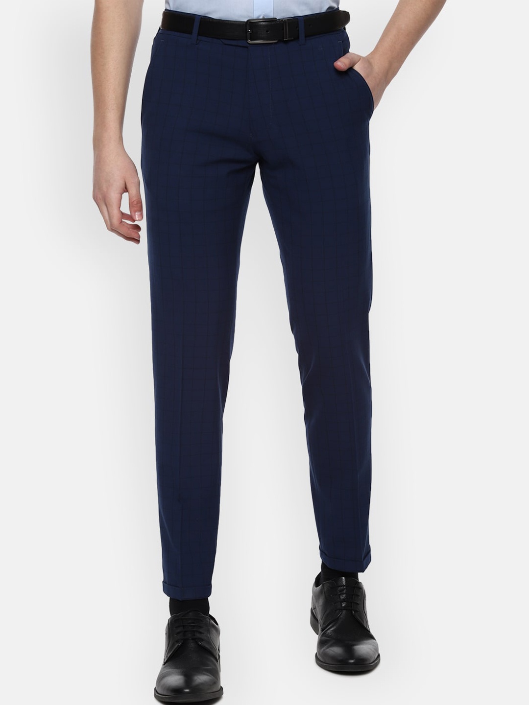 

Van Heusen Men Navy Blue Slim Fit Solid Formal Trousers