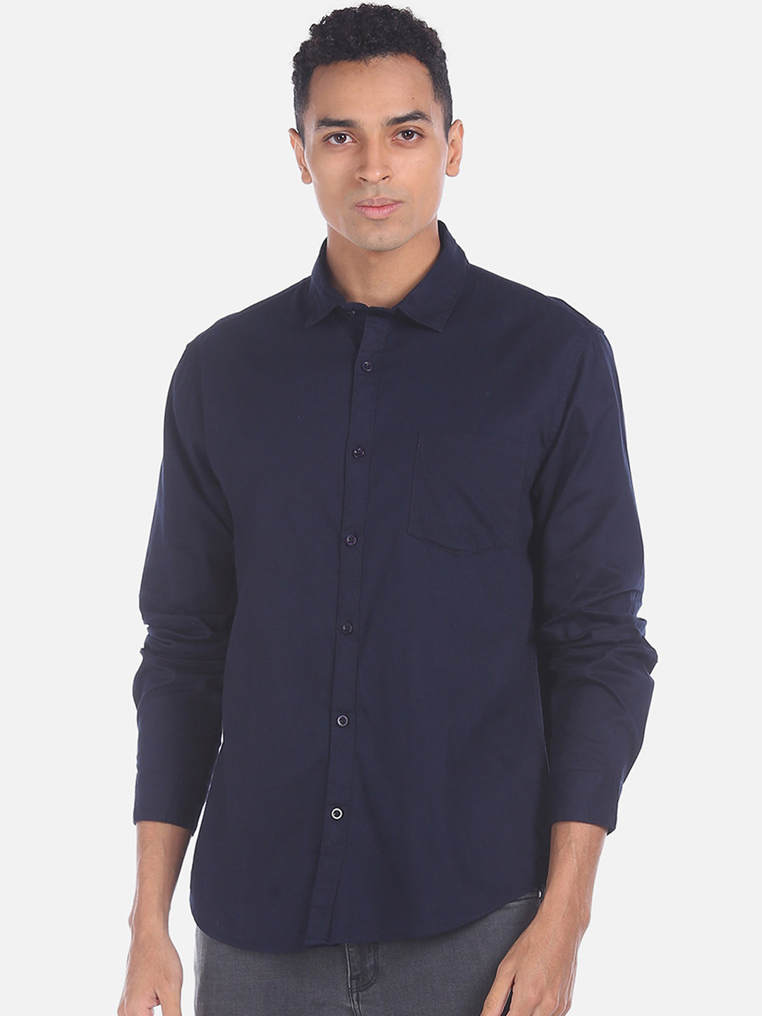 

Ruggers Men Navy Blue Regular Fit Checked Casual Shirt