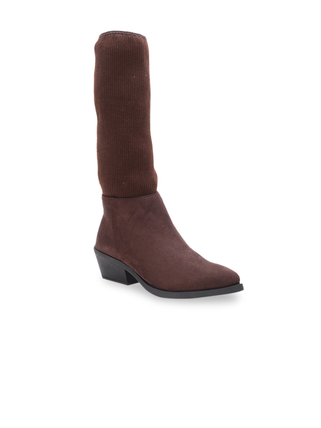 

Bruno Manetti Women Brown Solid Suede Heeled Boots
