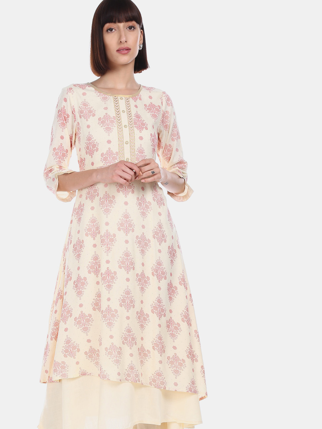 

Anahi Women Beige Printed A-Line Kurta