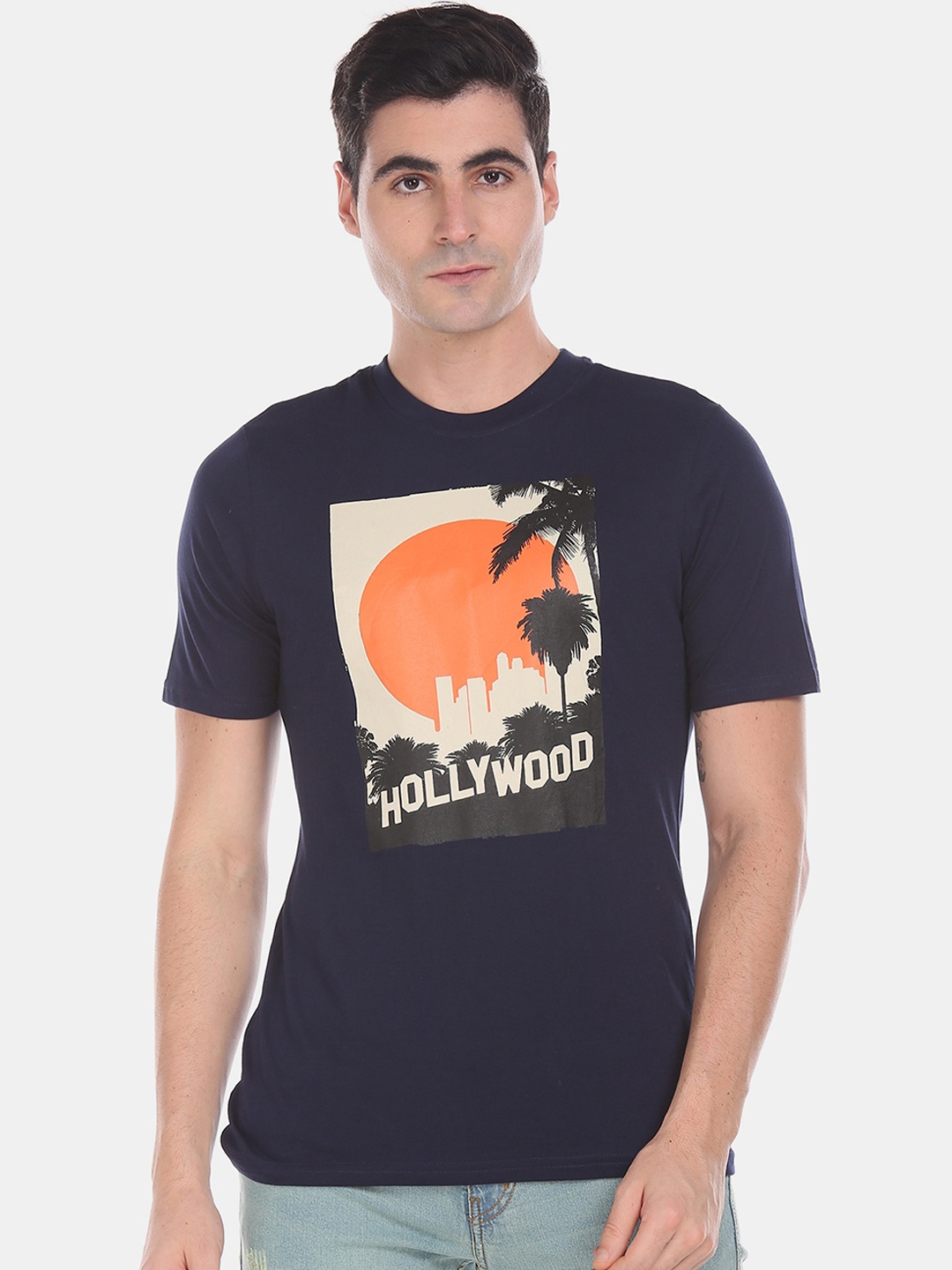 

Colt Men Navy Blue Printed Round Neck T-shirt