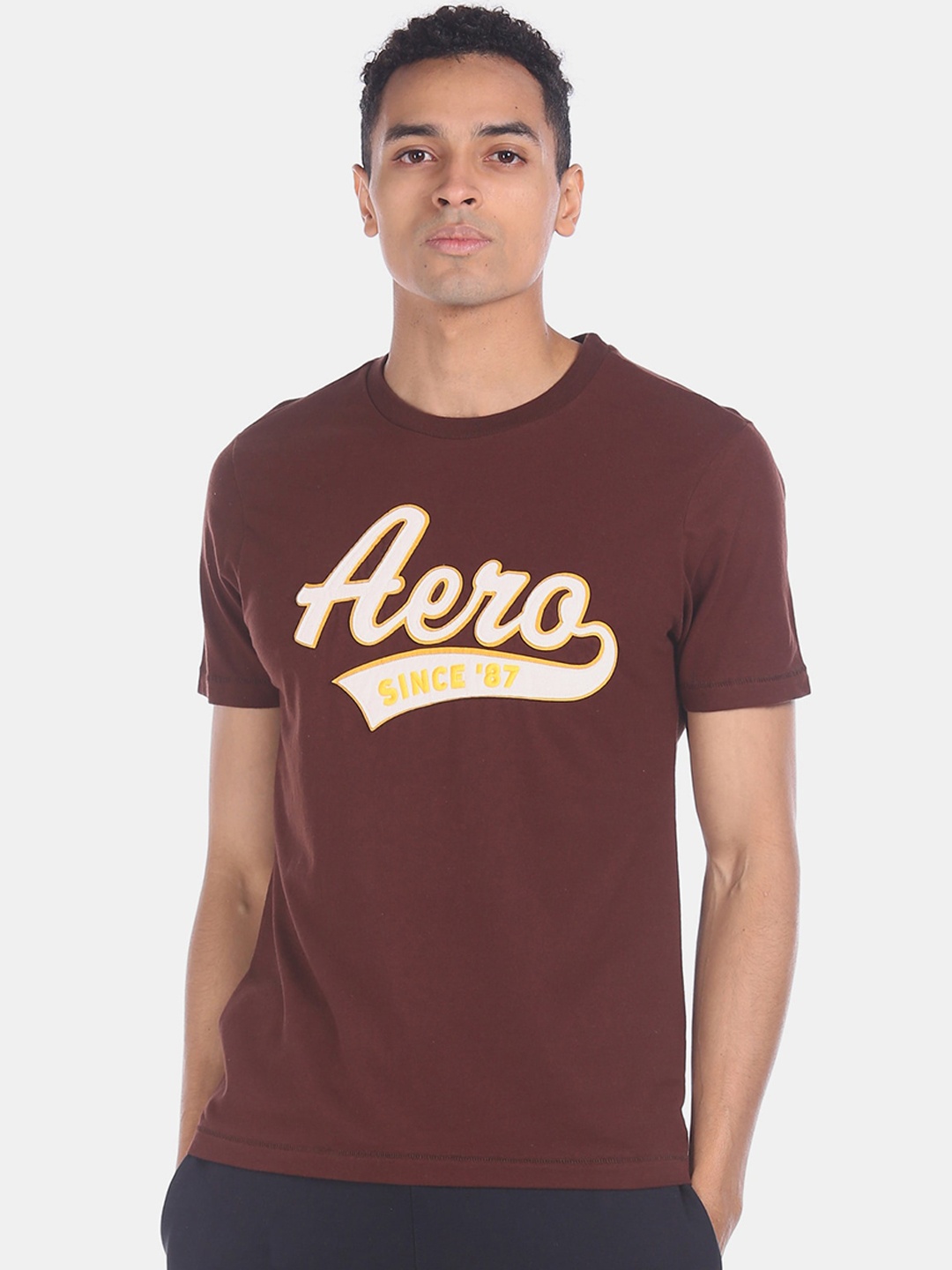 

Aeropostale Men Brown Printed Round Neck T-shirt