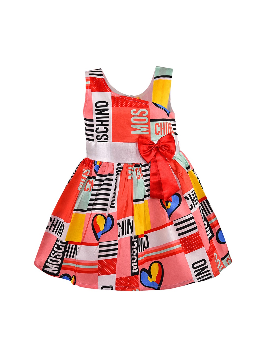 Wish Karo Girls Red Printed Fit and Flare Dress