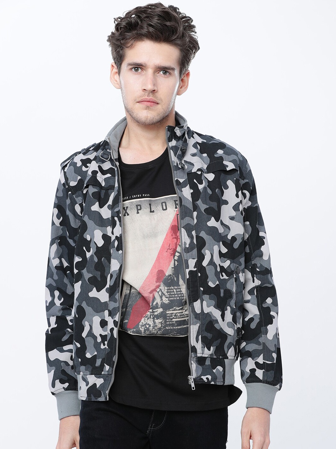 

HIGHLANDER Men Grey Printed Bomber