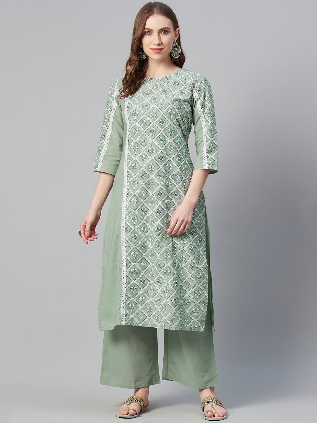 

ZIYAA Women Green Screen Print Straight Kurta