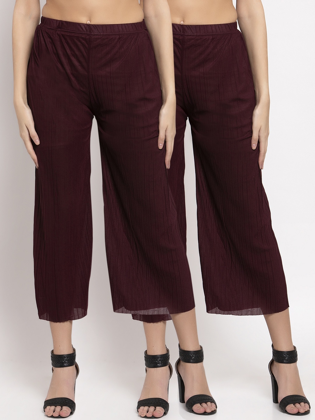 

KLOTTHE Women Pack of 2 Maroon Solid Wide Leg Palazzos