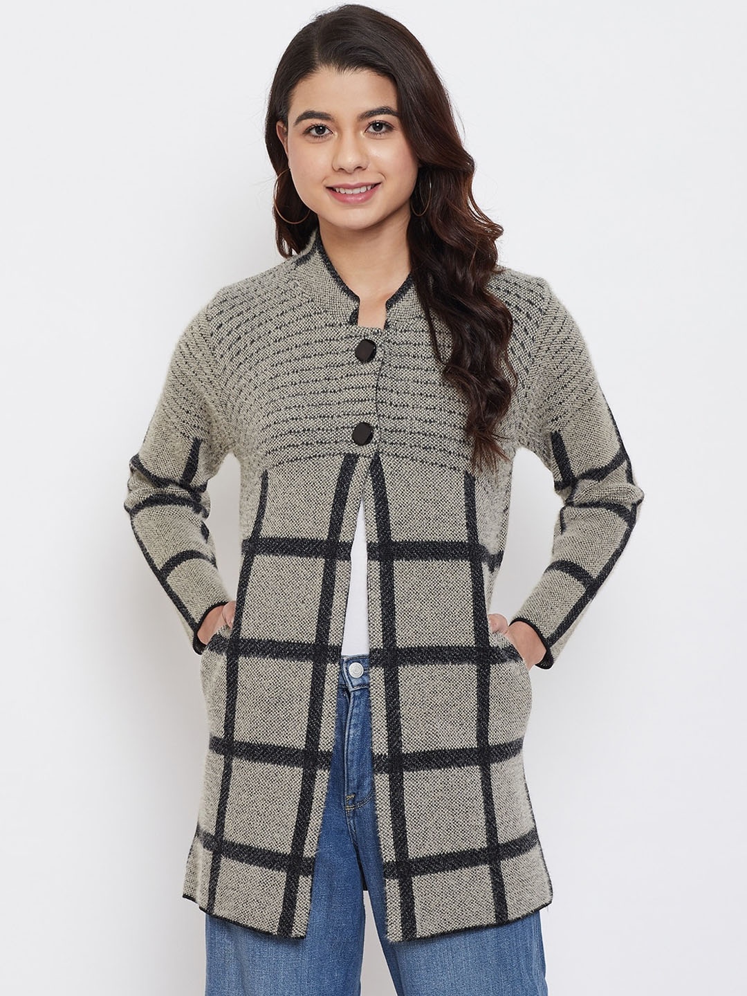 

Zigo Women Grey & Black Self Design Cardigan