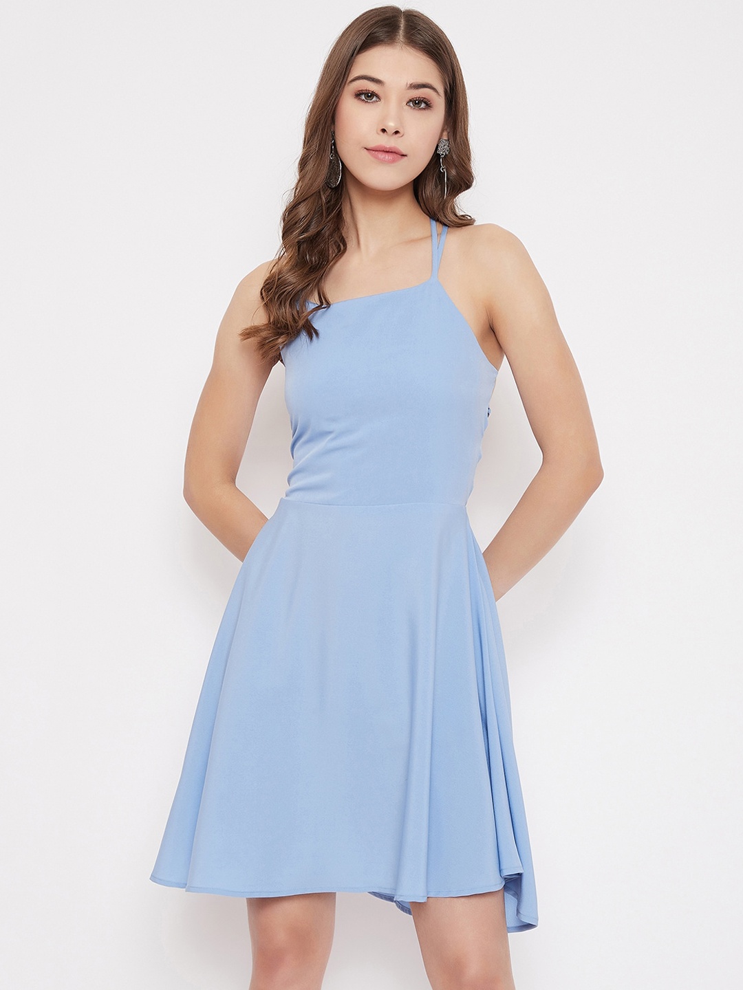 

Berrylush Women Blue Solid Fit and Flare Dress