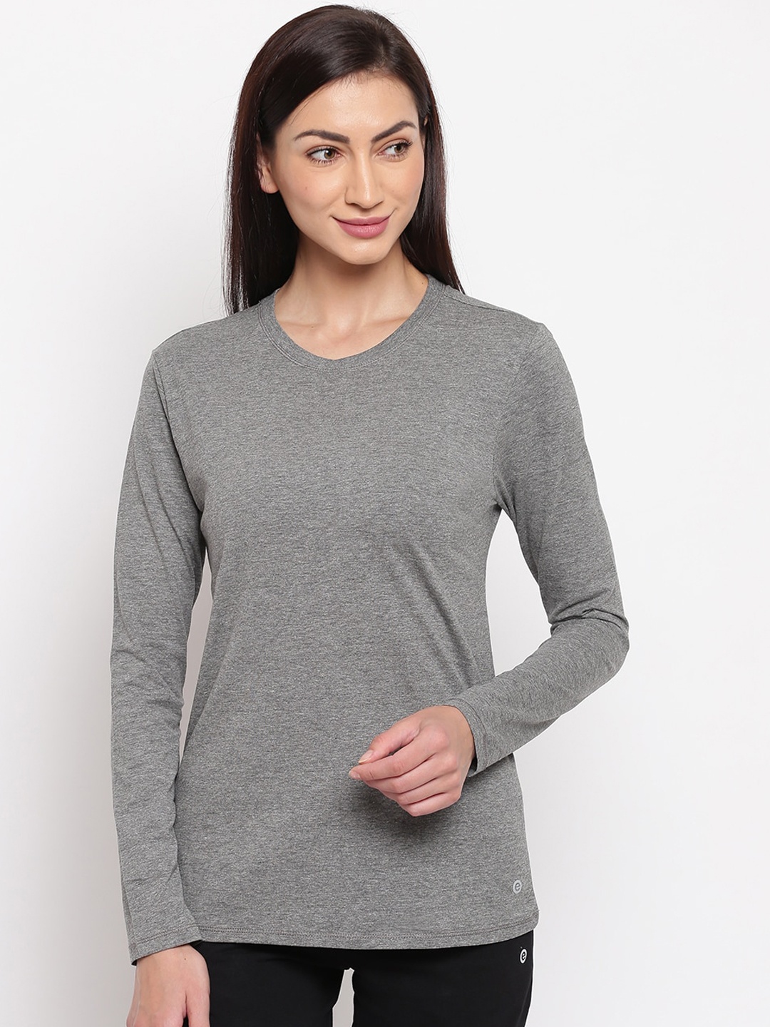 

Enamor Women Solid Slim Fit Stretchable Cotton T-shirt, Grey melange