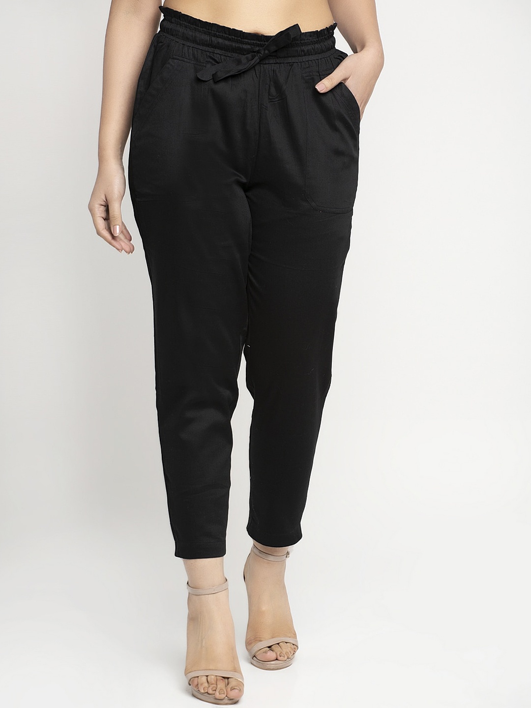 

Ayaany Women Black Regular Fit Solid Peg Trousers