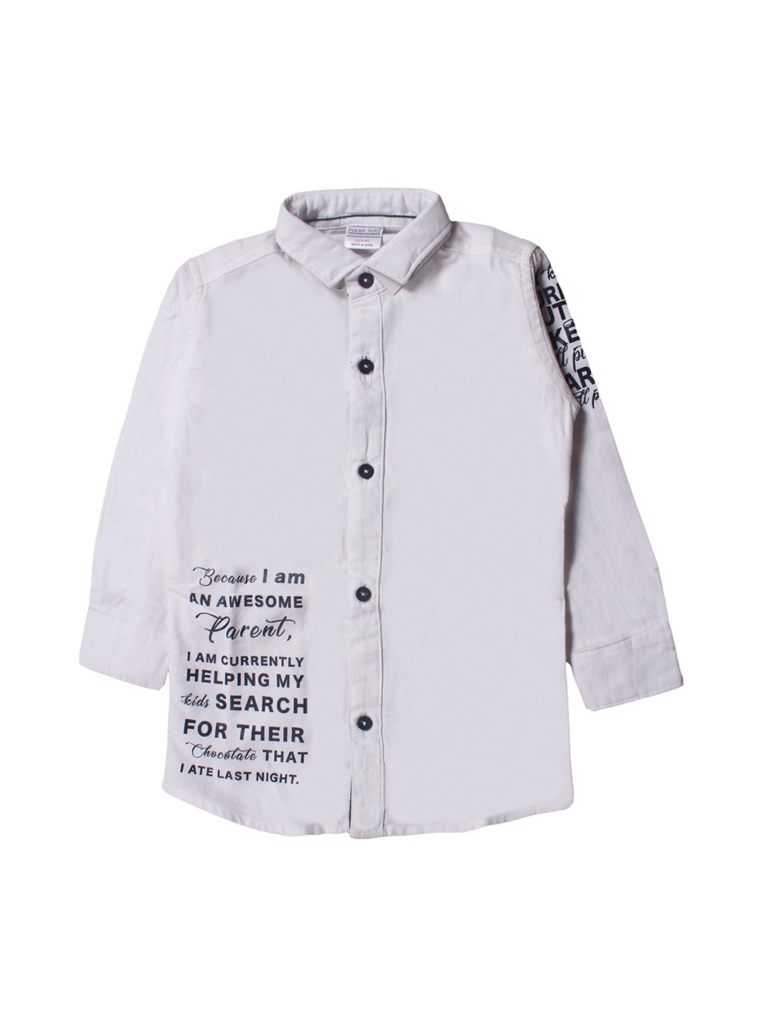 

Polka Tots Boys White Regular Fit Printed Cotton Casual Shirt