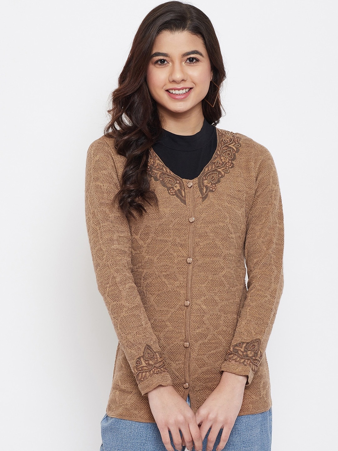 

Zigo Women Brown Self Design Cardigan
