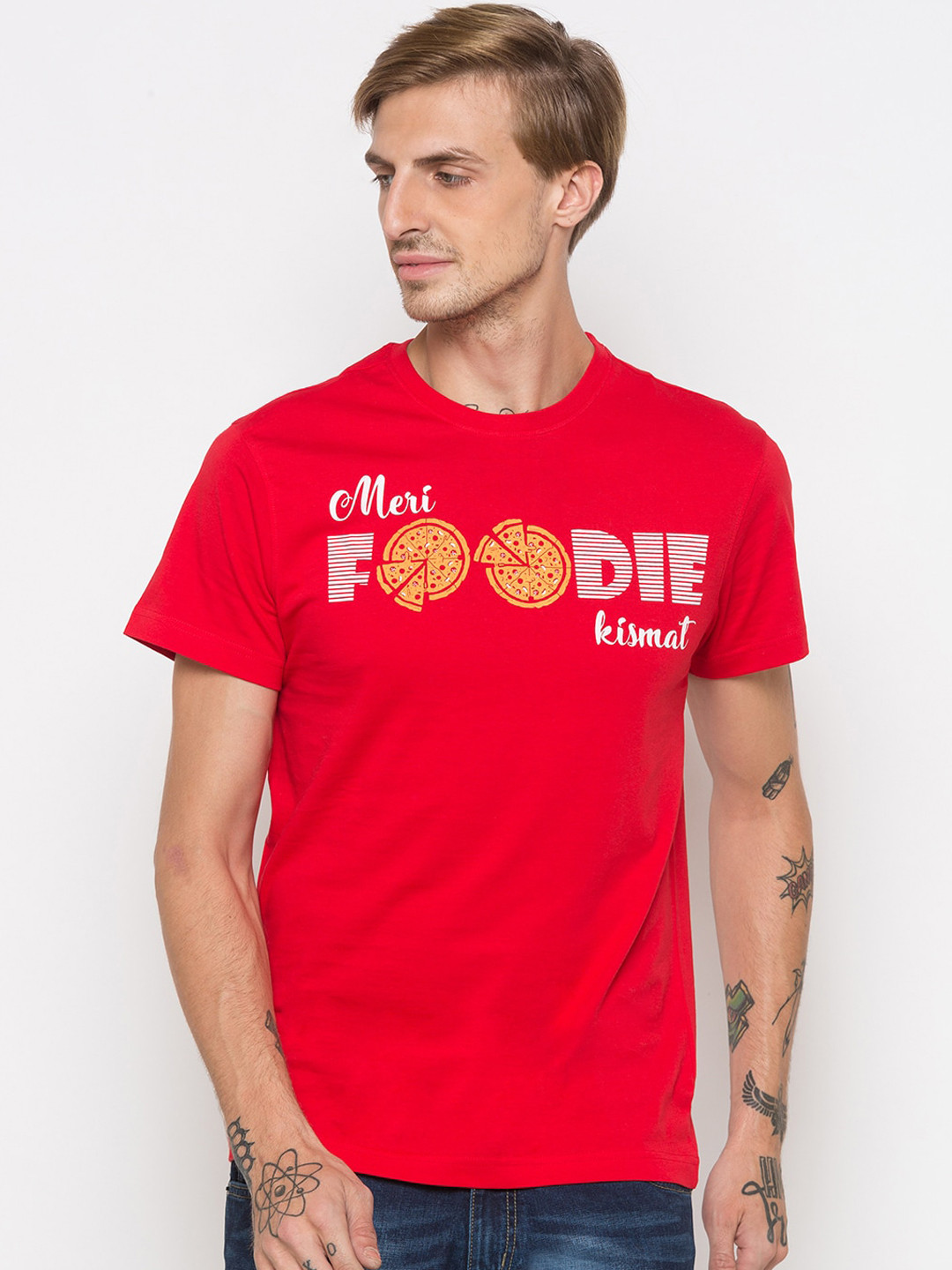 

Globus Men Red Printed Round Neck T-shirt