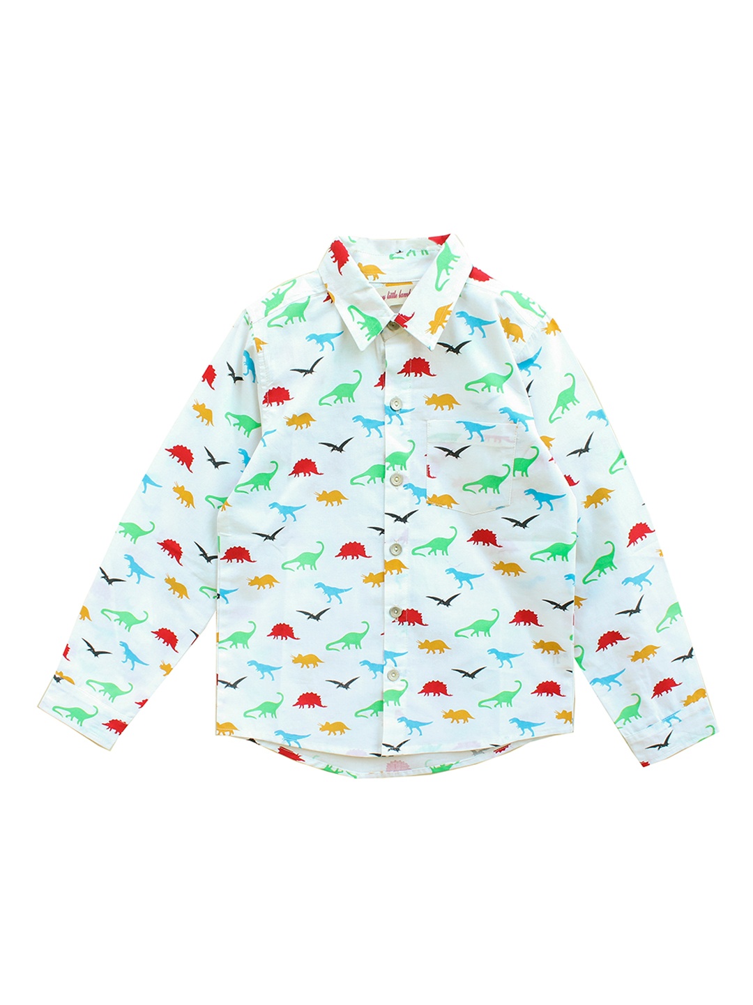 

My Little Lambs Boys White & Green Regular Fit Printed Casual Shirt