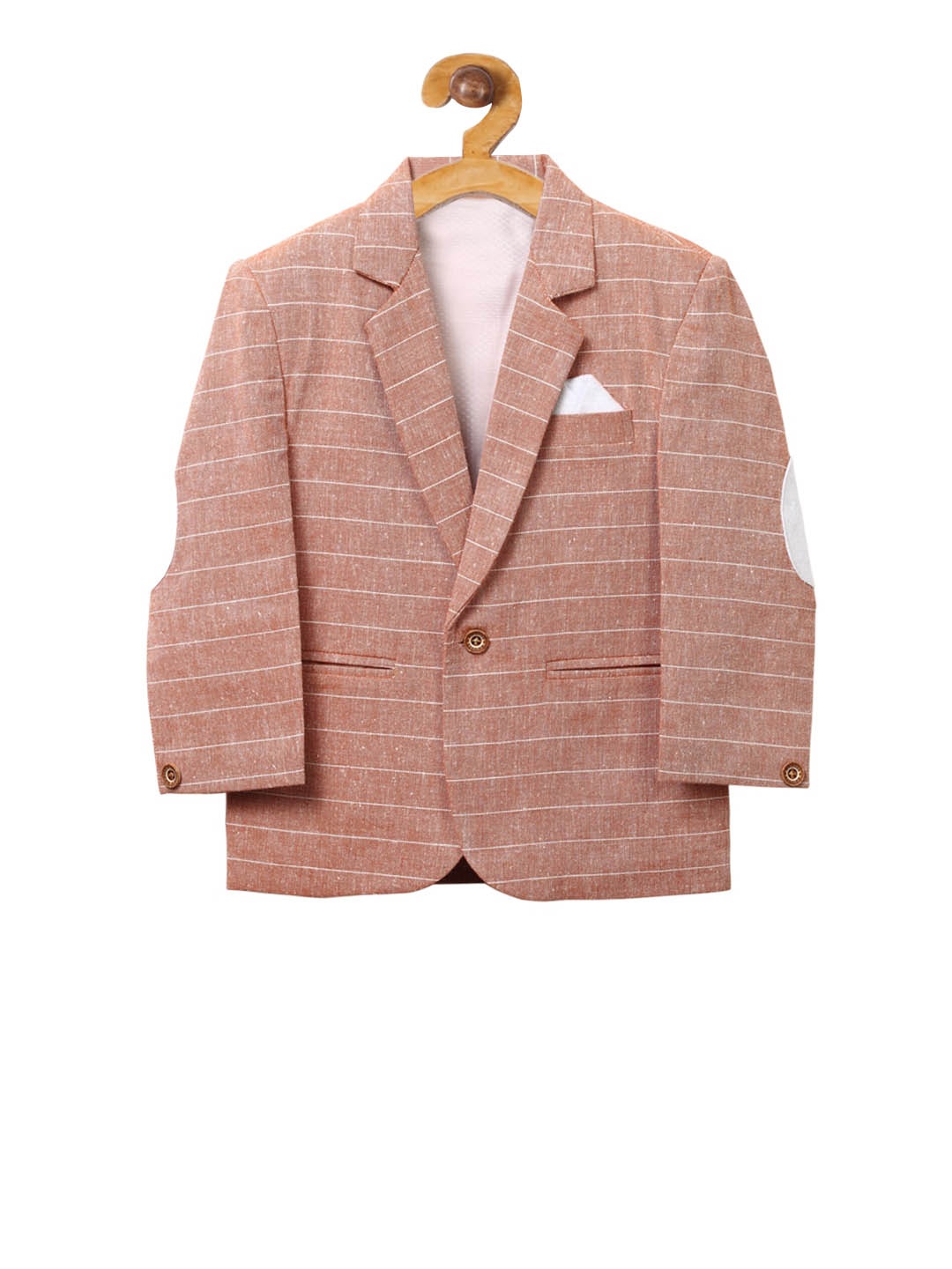 

RIKIDOOS Boys Rust Orange & White Striped Single-Breasted Casual Blazer