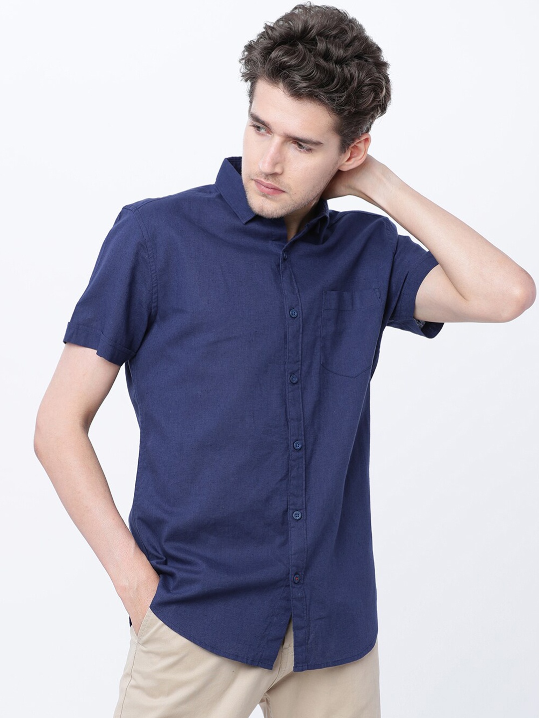 HIGHLANDER Men Blue Slim Fit Solid Casual Shirt