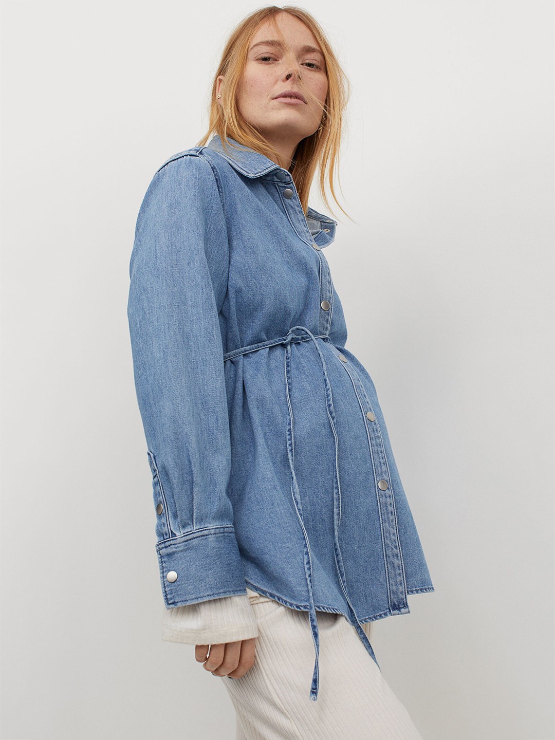 

H&M Women Blue Solid MAMA Cotton Denim Shirt