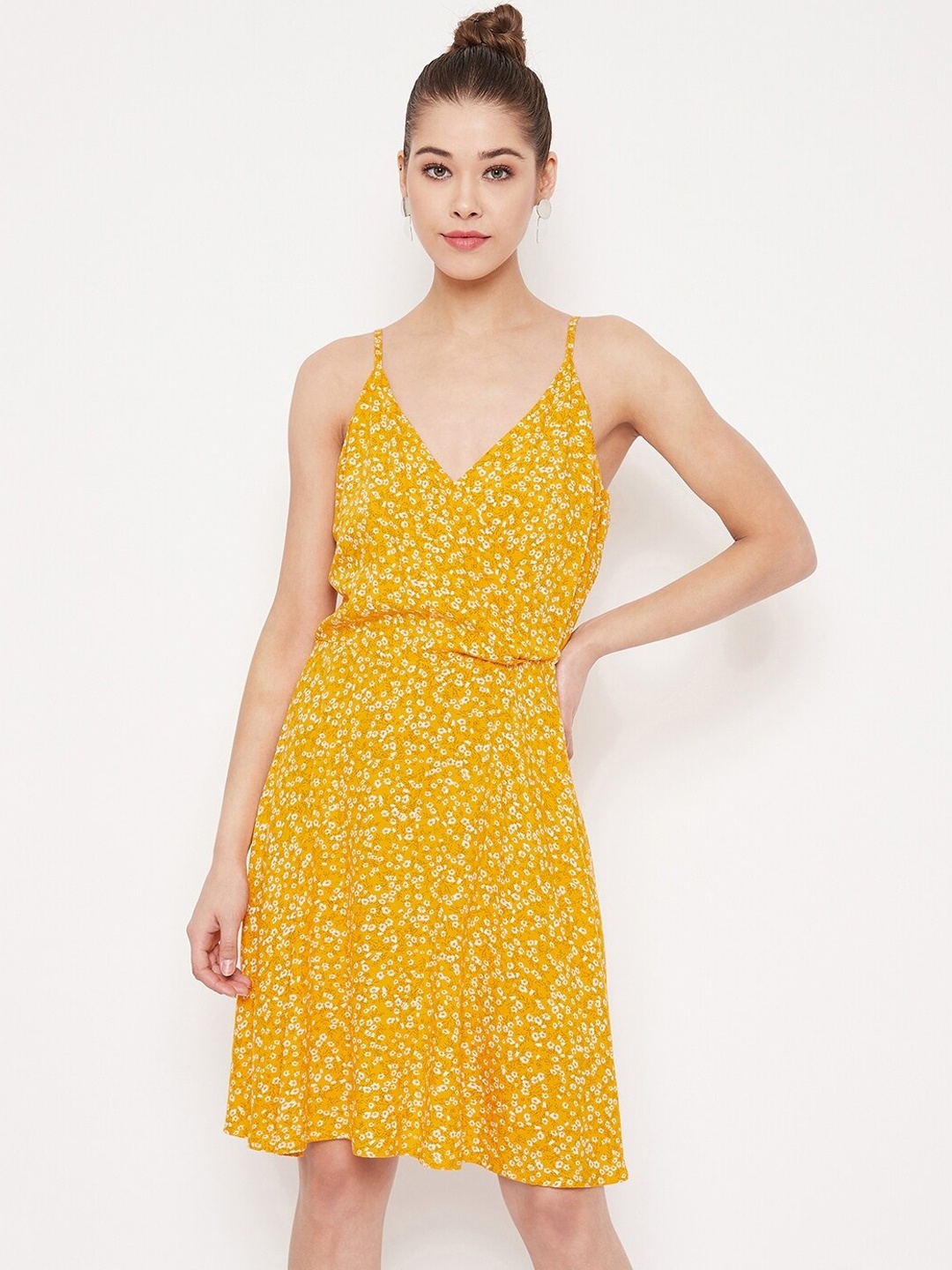 Berrylush Women Yellow Printed A-Line Dress