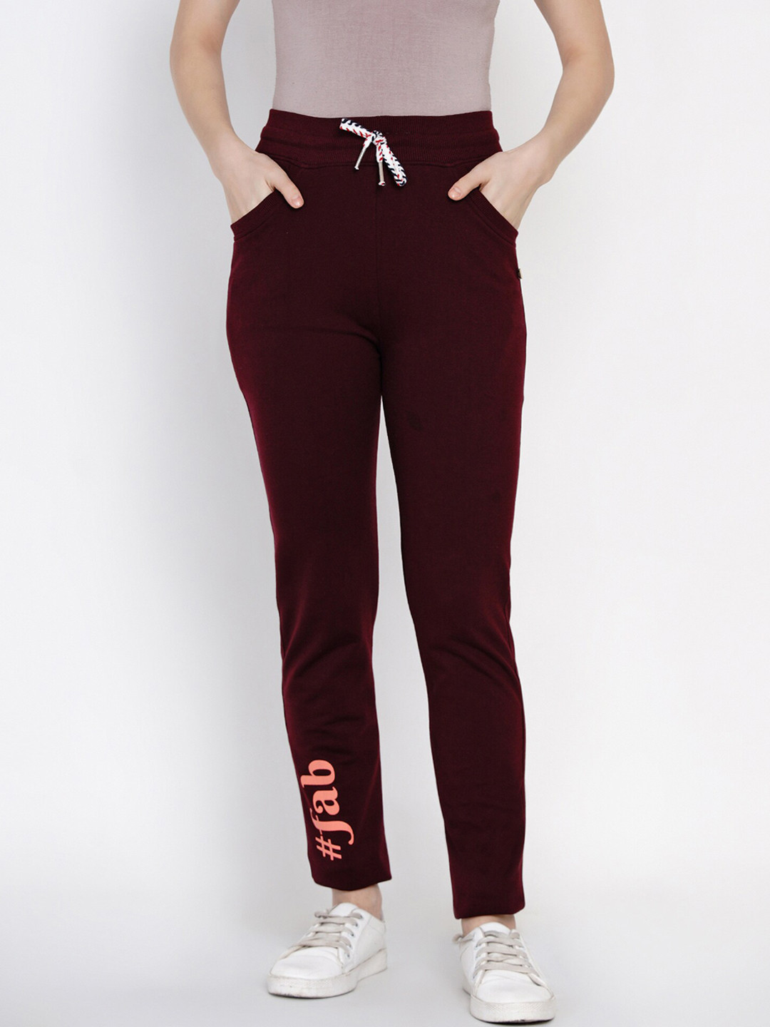

FABNEST Women Burgundy Solid Slim-Fit Track Pants