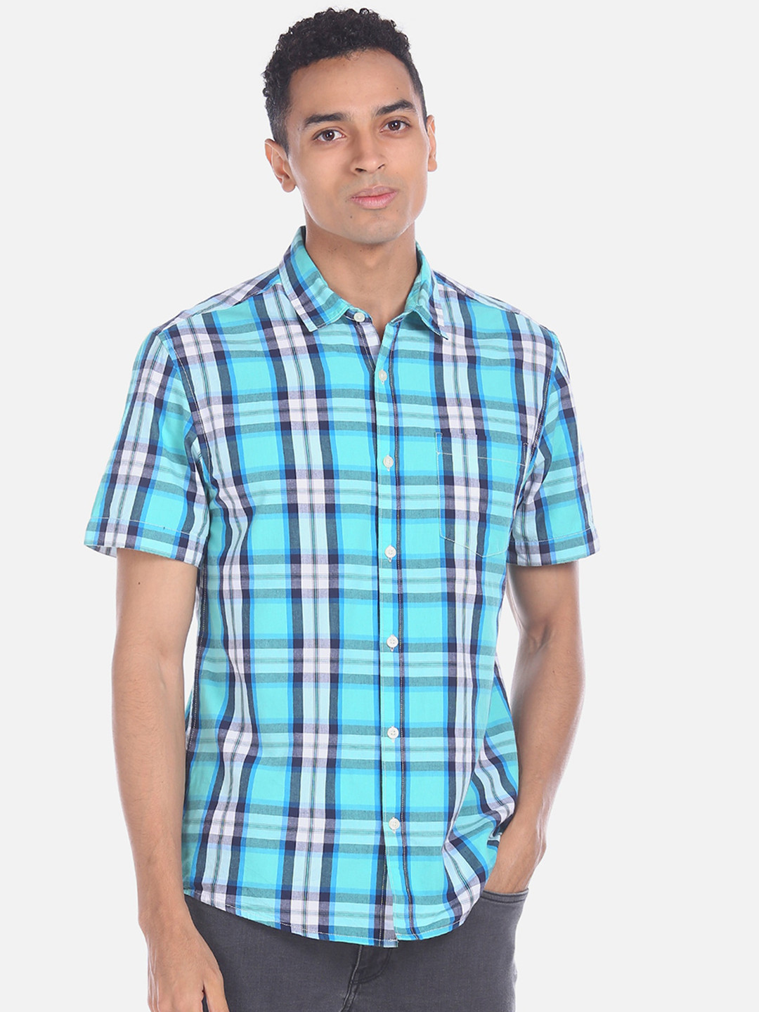 

Ruggers Men Blue Regular Fit Checked Casual Shirt
