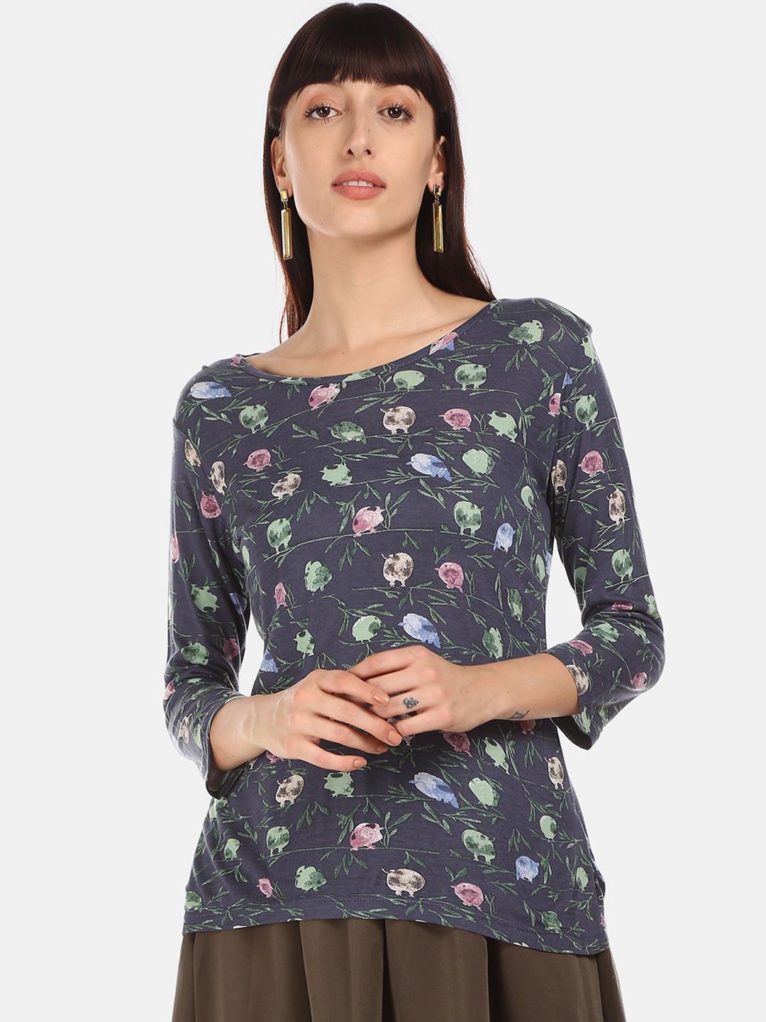 

Cherokee Women Grey Printed Top
