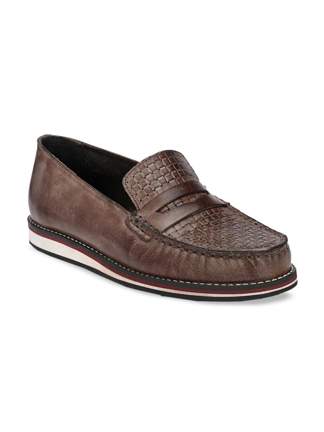

CARLO ROMANO Women Brown Burnish Leather Textured Loafers