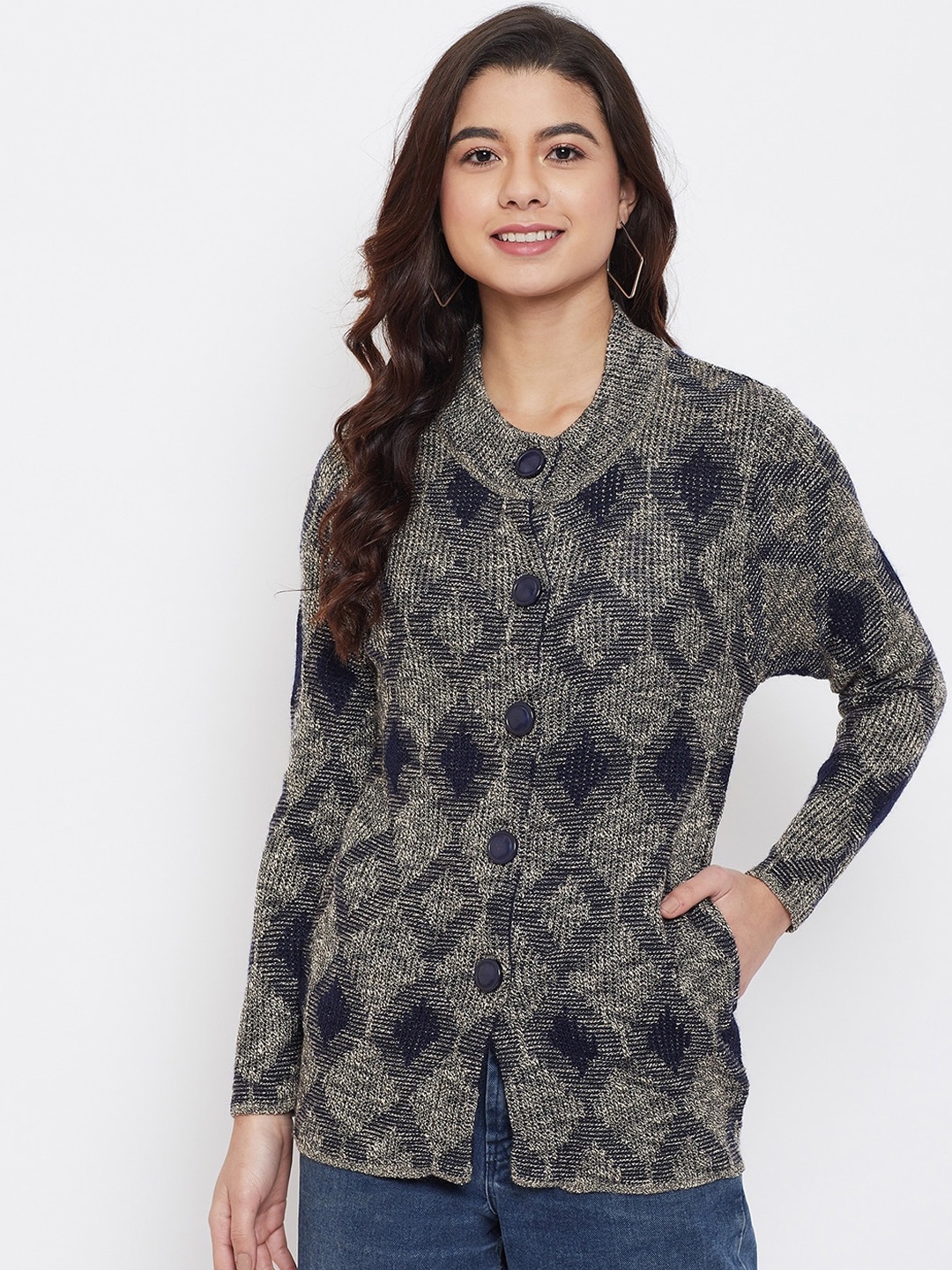 

Zigo Women Charcoal Self Design Cardigan