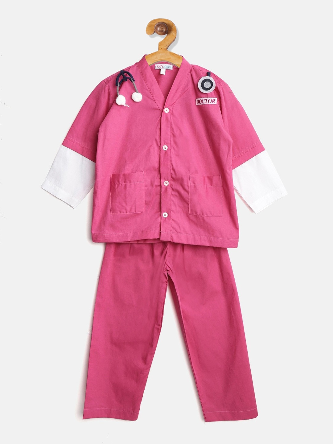 

Kids Clan Kids Pink & White Solid Doctor Night Suit