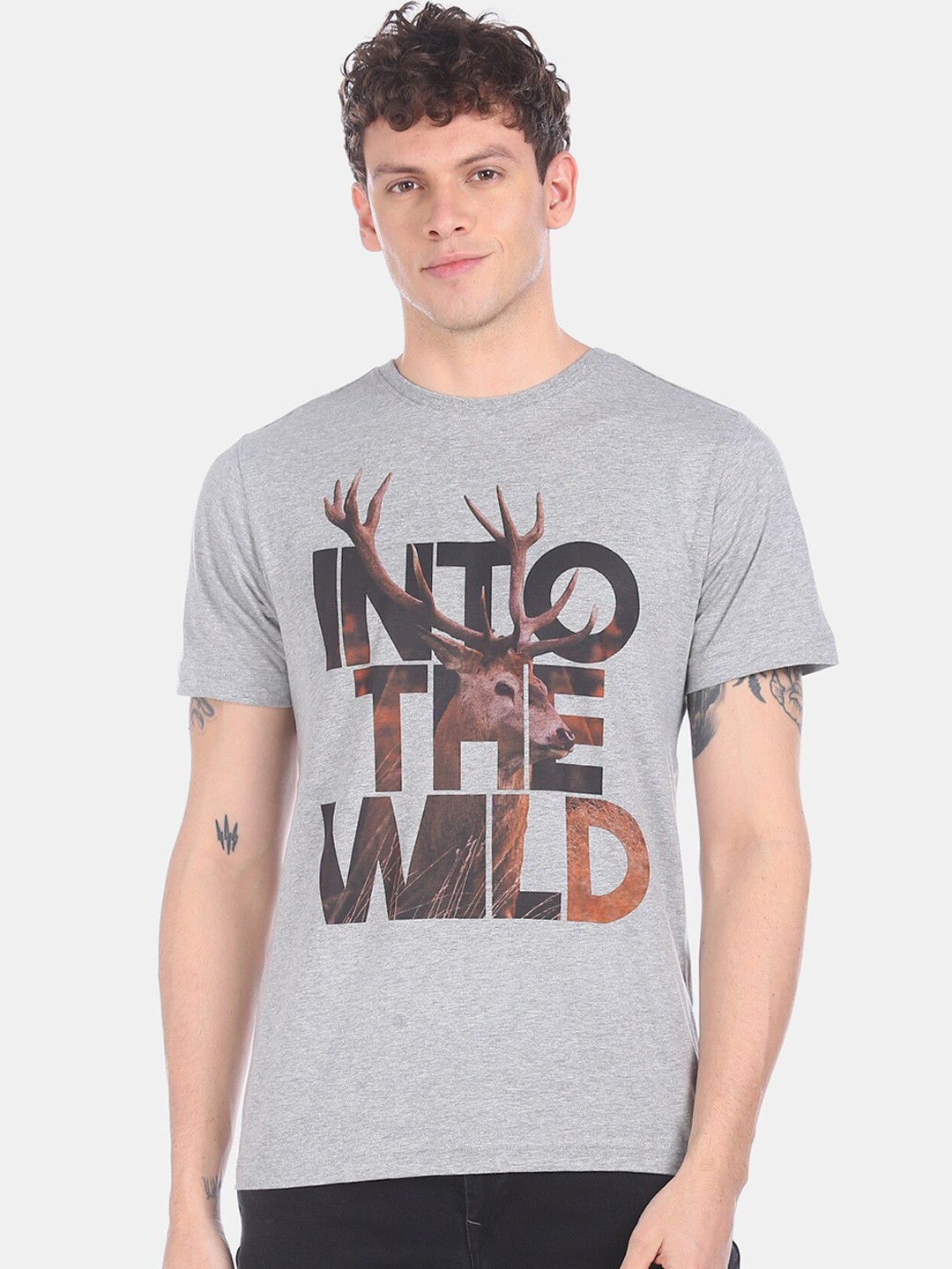 

Colt Men Grey Printed Round Neck T-shirt