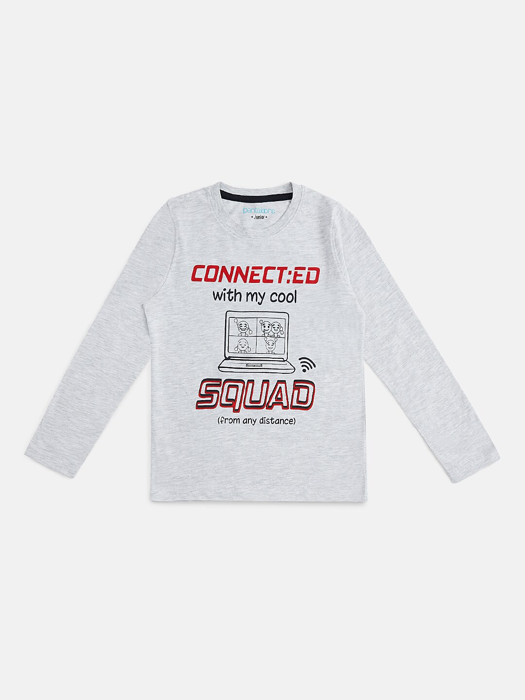 

Pantaloons Junior Boys Grey Melange Printed Round Neck T-shirt