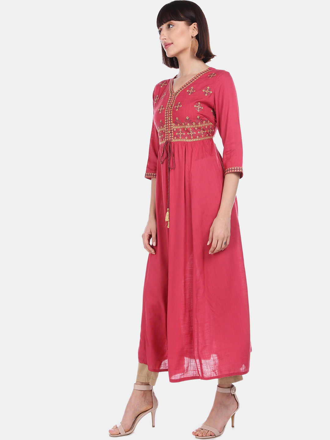 

Anahi Women Red Embroidered A-Line Kurta
