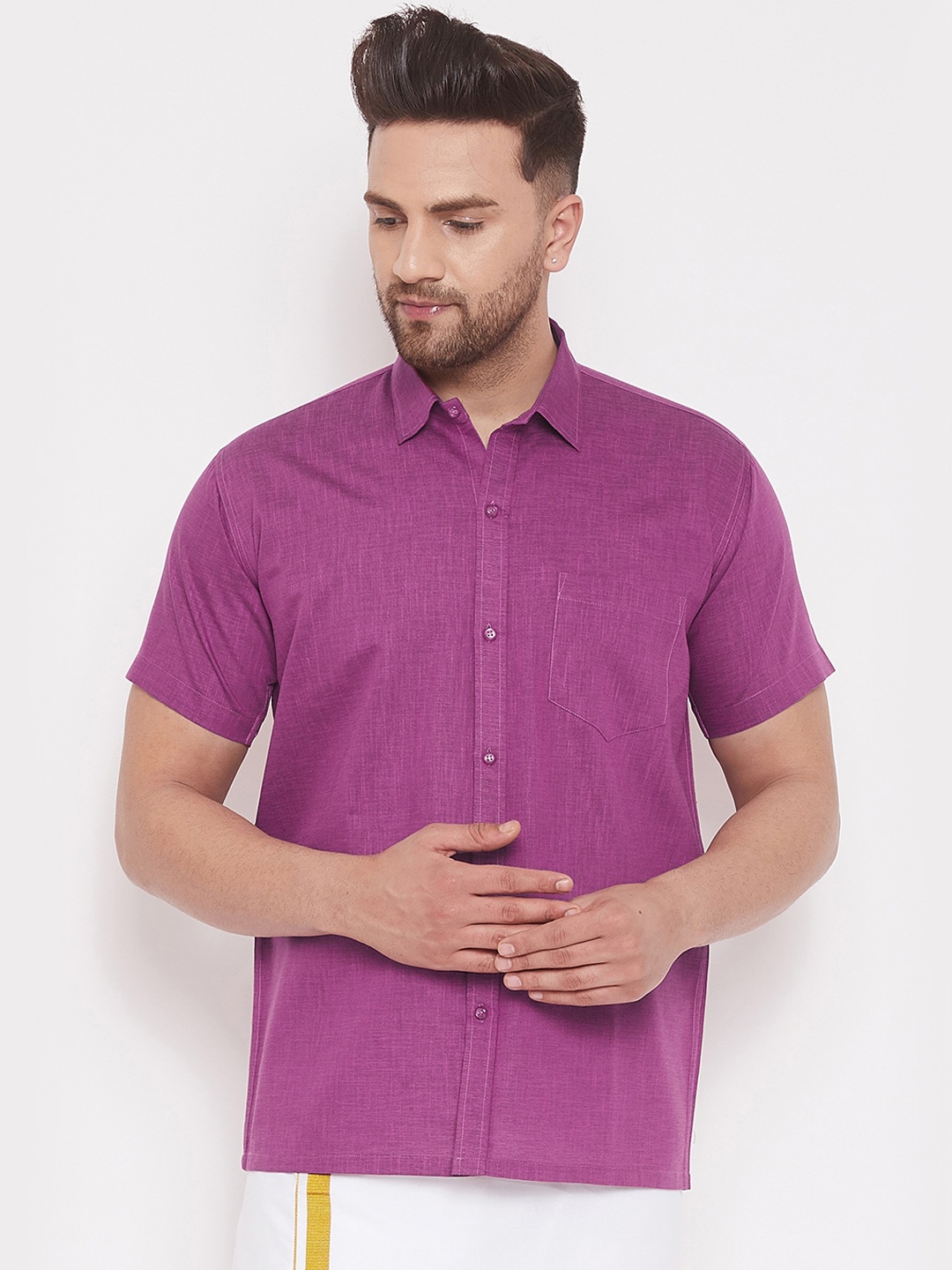 

VASTRAMAY Men Purple Regular Fit Solid Casual Shirt