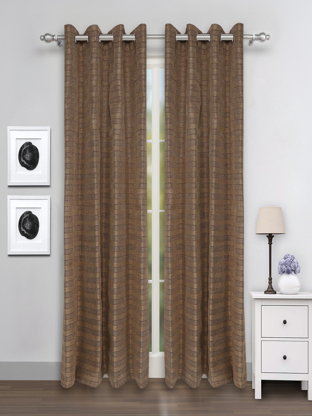 

ROMEE Set Of 2 Brown Striped Room Darkening Door Curtains