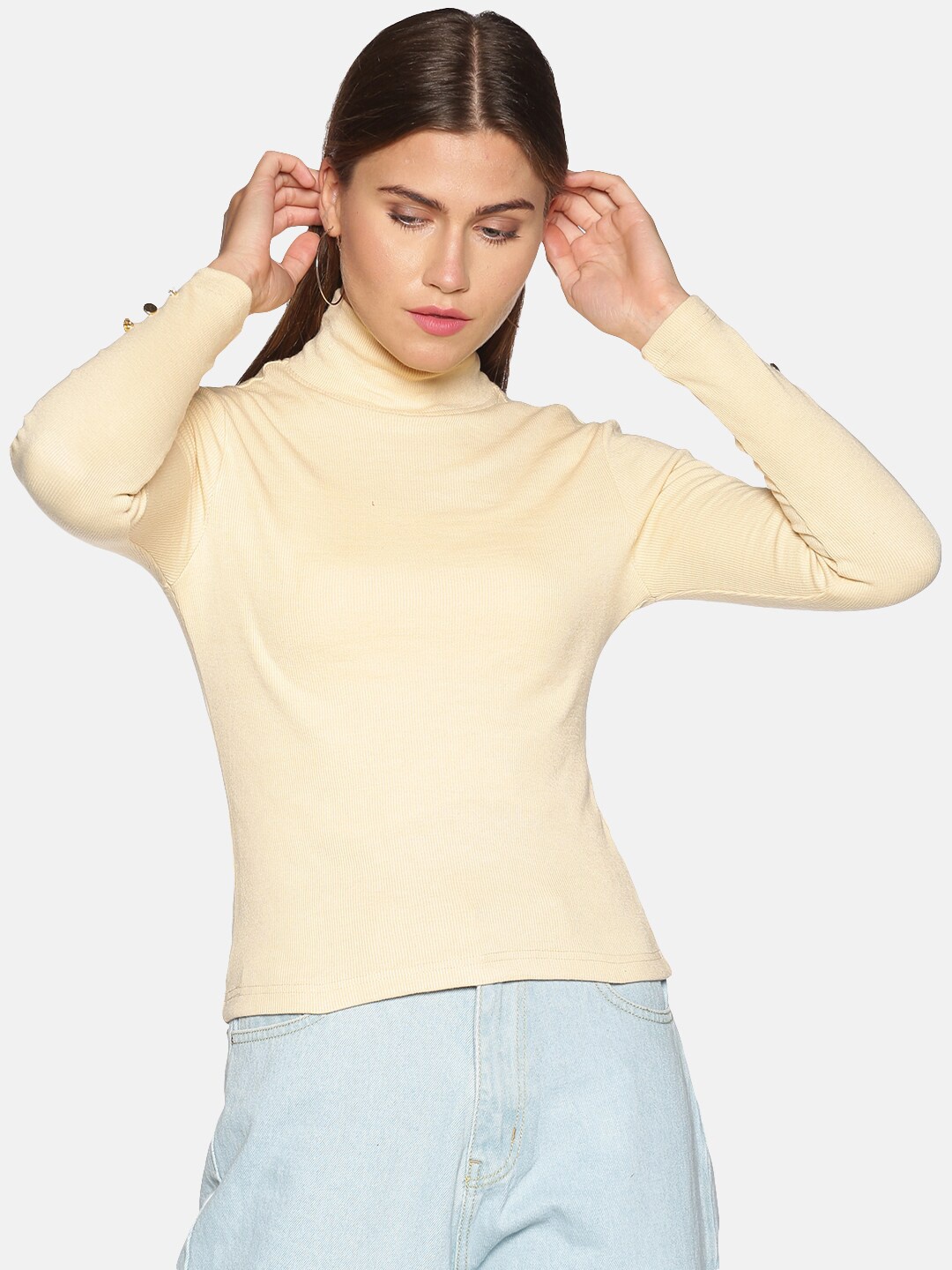 

ISU Women Beige Solid Fitted Top