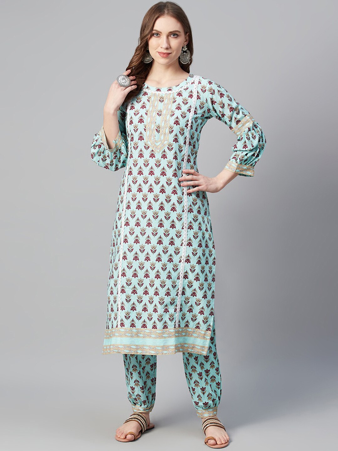 

ZIYAA Women Green Screen Print Straight Kurta
