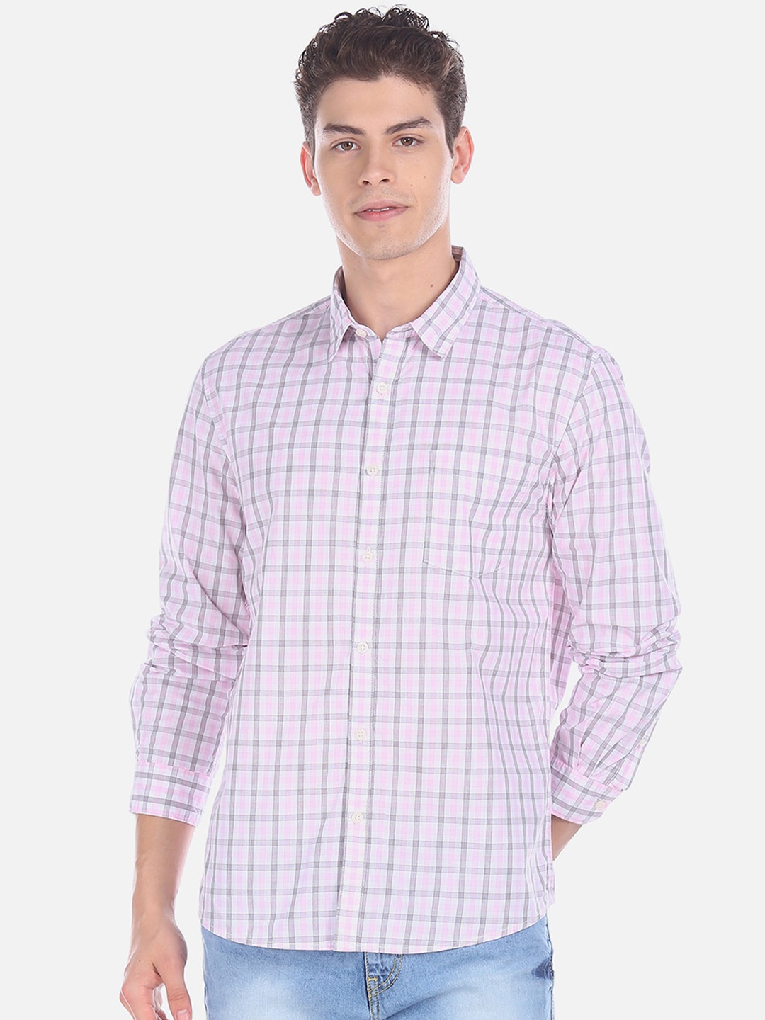 

Ruggers Men Pink & Grey Regular Fit Checked Casual Shirt