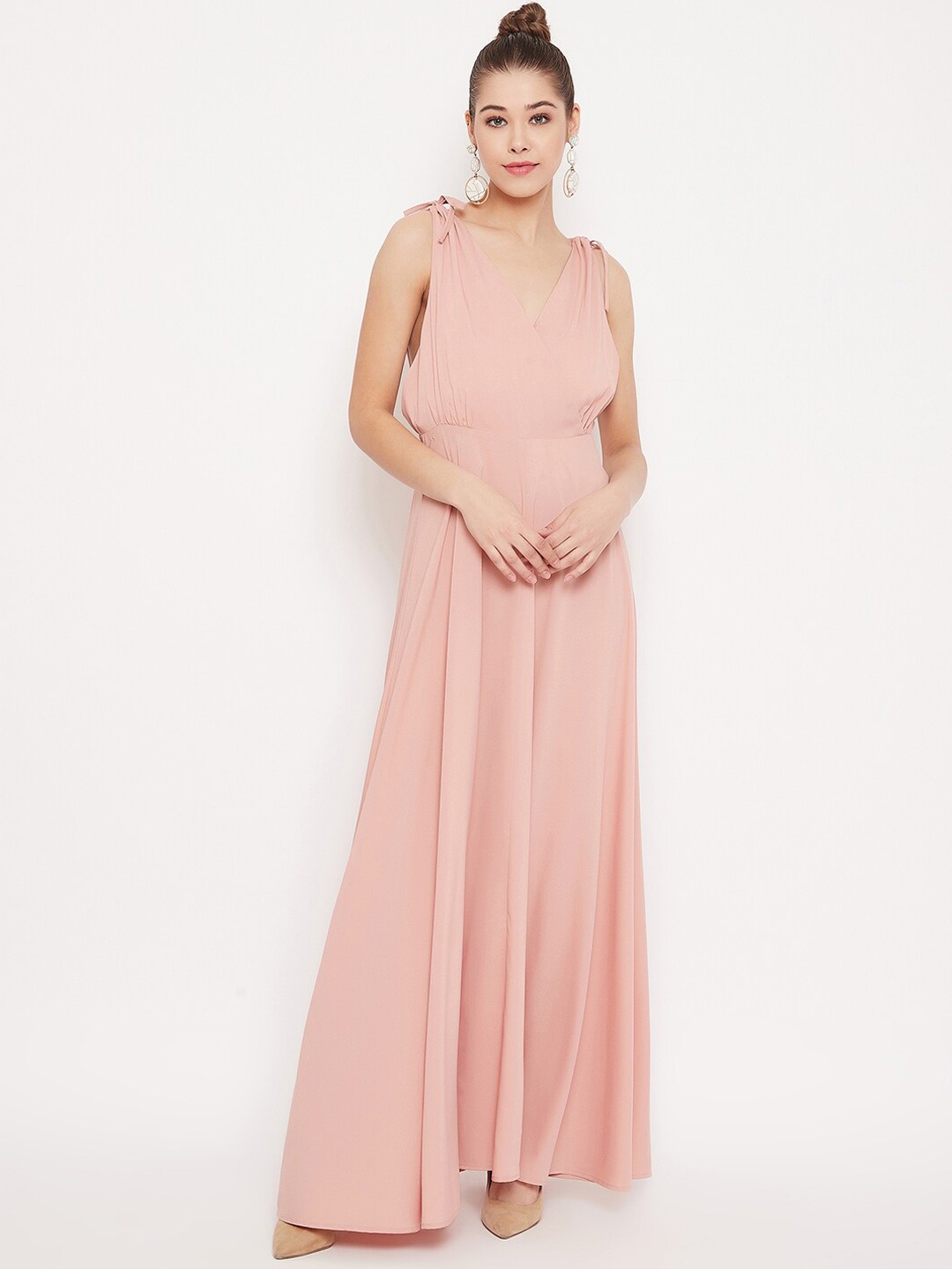

Berrylush Women Pink Solid Low Back Maxi Dress