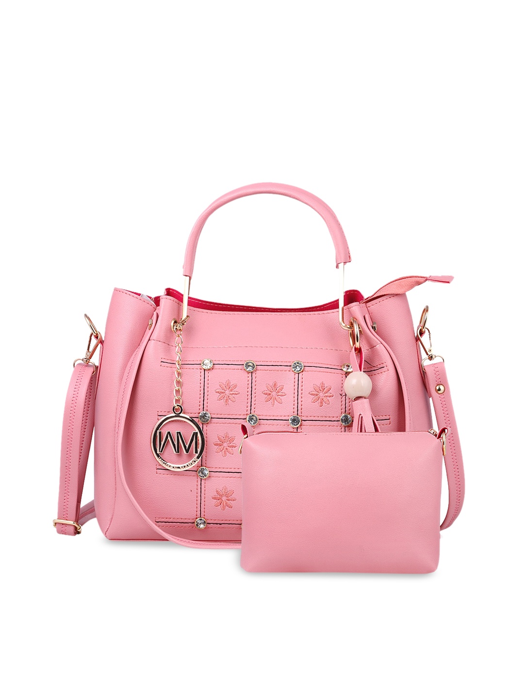 WOMEN MARKS Pink Self Design Handheld Bag With Pouch